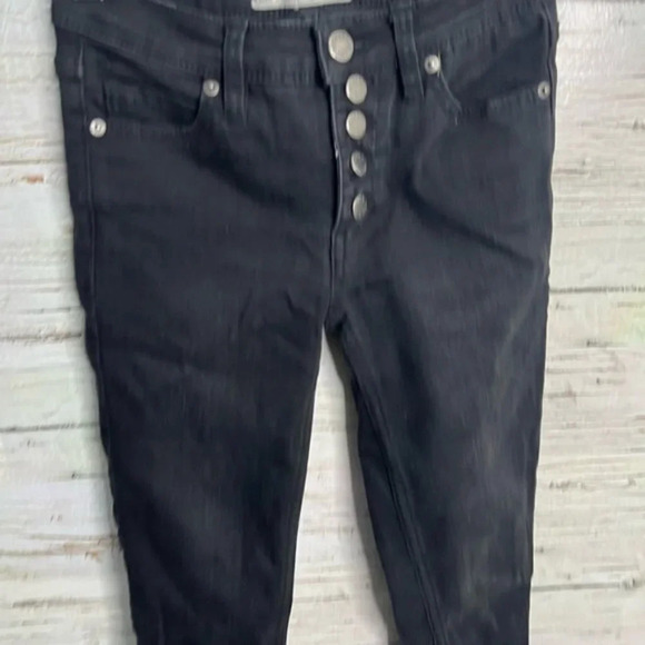 Free people black button fly skinny jeans raw hem size 24 - Picture 3 of 9
